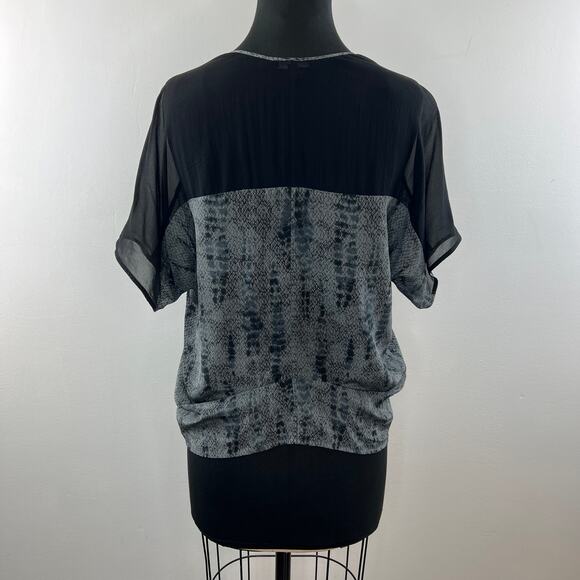 EILEEN FISHER Gray Black Blouse Top Silk Snake Print Deep V-Neck Petite Small PS - Picture 6 of 9